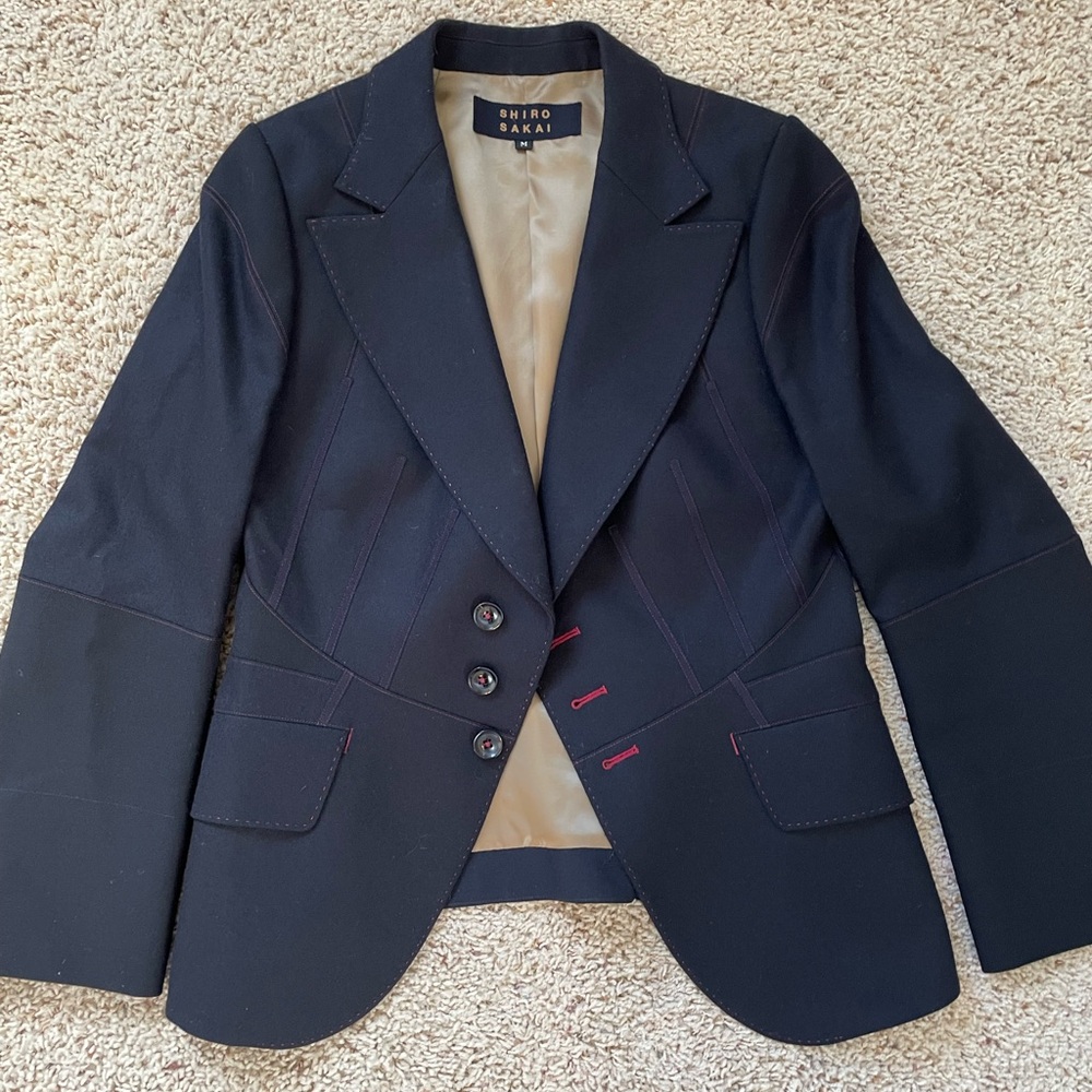 Shiro Sakai navy women’s blazer medium. Matching trousers listed.